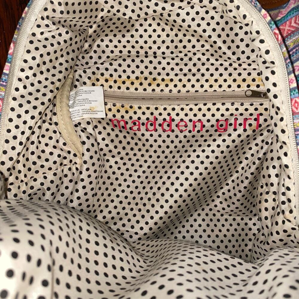 Madden Girl Boho Indie Striped Tribal Print Backpack Pink vegan leather trim - Picture 5 of 9